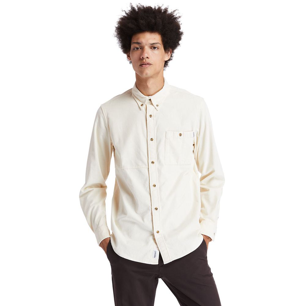 Timberland Mens Shirts Mascoma River Long-Sleeve Corduroy - White - India LX4108257